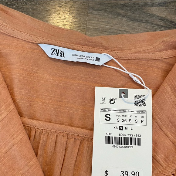 NEW Zara Peach/Orange Ruffled Collar Blouse - Picture 5 of 6